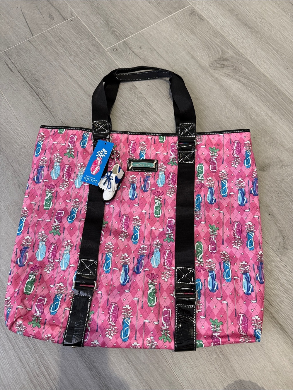 Sydney Love Pink Patterned Tote with Black Straps